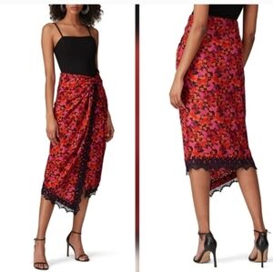 Derek Lam 10 Crosby Liona Lace Trimmed Skirt In Red Viscose Size 8